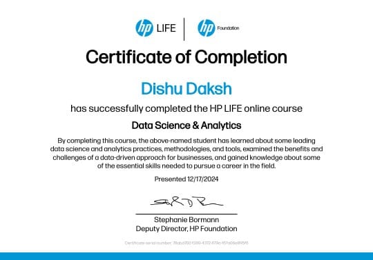 hp certificate